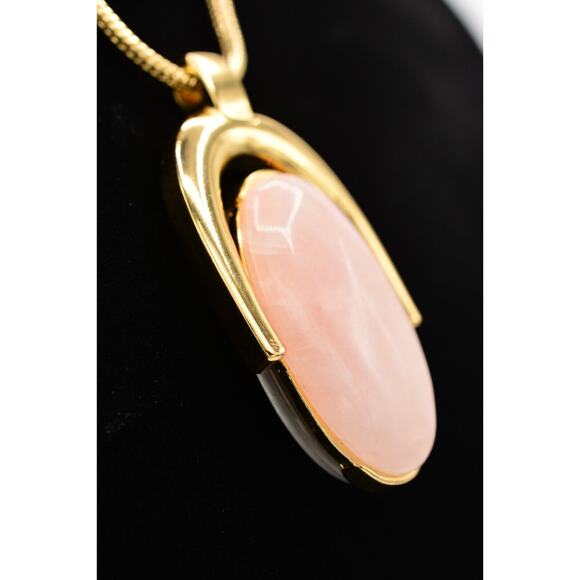 Talbots Vintage Necklace Heavy Cabochon Pink Gray Reversible Gold Signed BinN - Picture 5 of 12